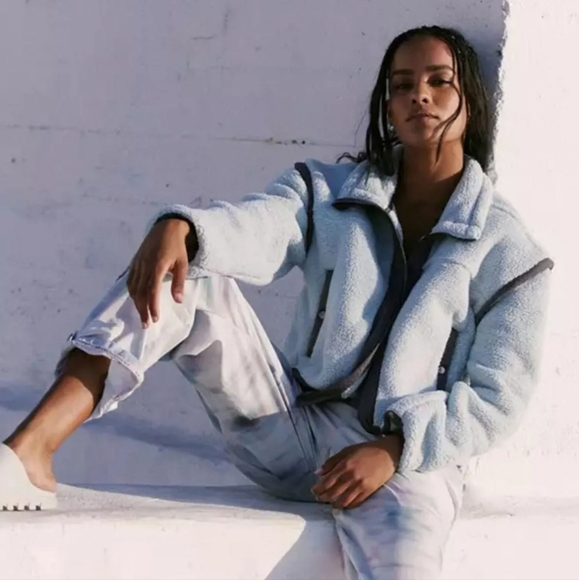 Free People Movement Cozy Ice Flow Blue Fleece Nylon Jacket - Picture 2 of 15